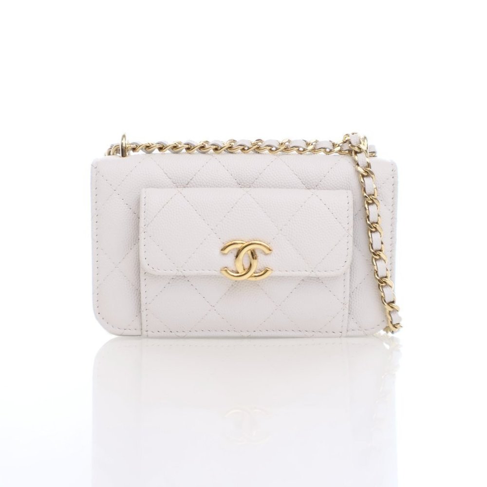 Chanel Pocket Twins Wallet On Chain (WOC) White Caviar